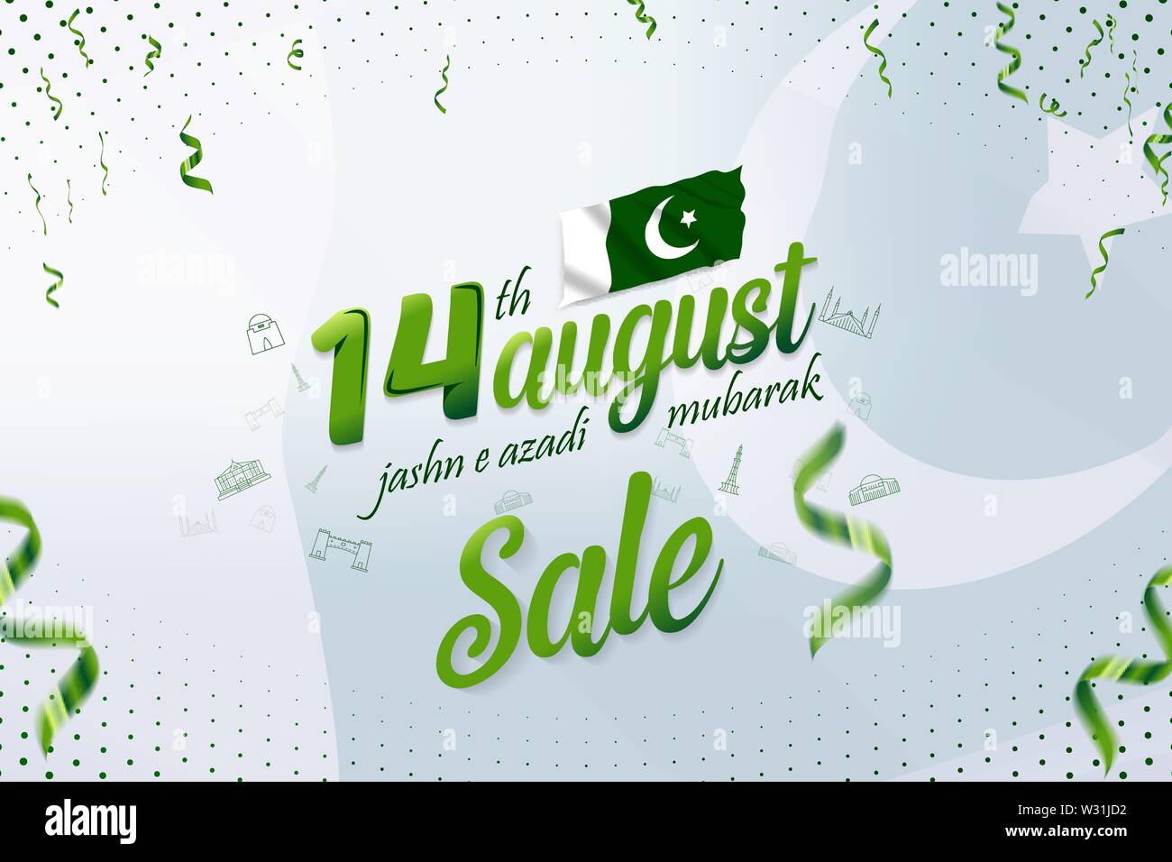 14. August Jashn-e-azadi Mubarak Unabhängigkeit Pakistans Tag Verkauf Banner Stock Vektor
