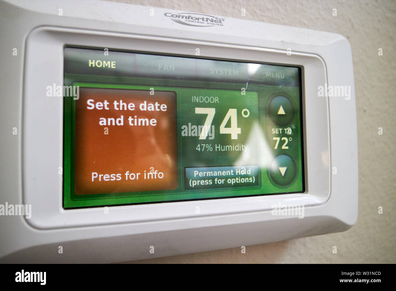 Klimaanlage Heizung Touch Screen Steuerung in einem Haus in der USA Vereinigte Staaten von Amerika Stockfoto