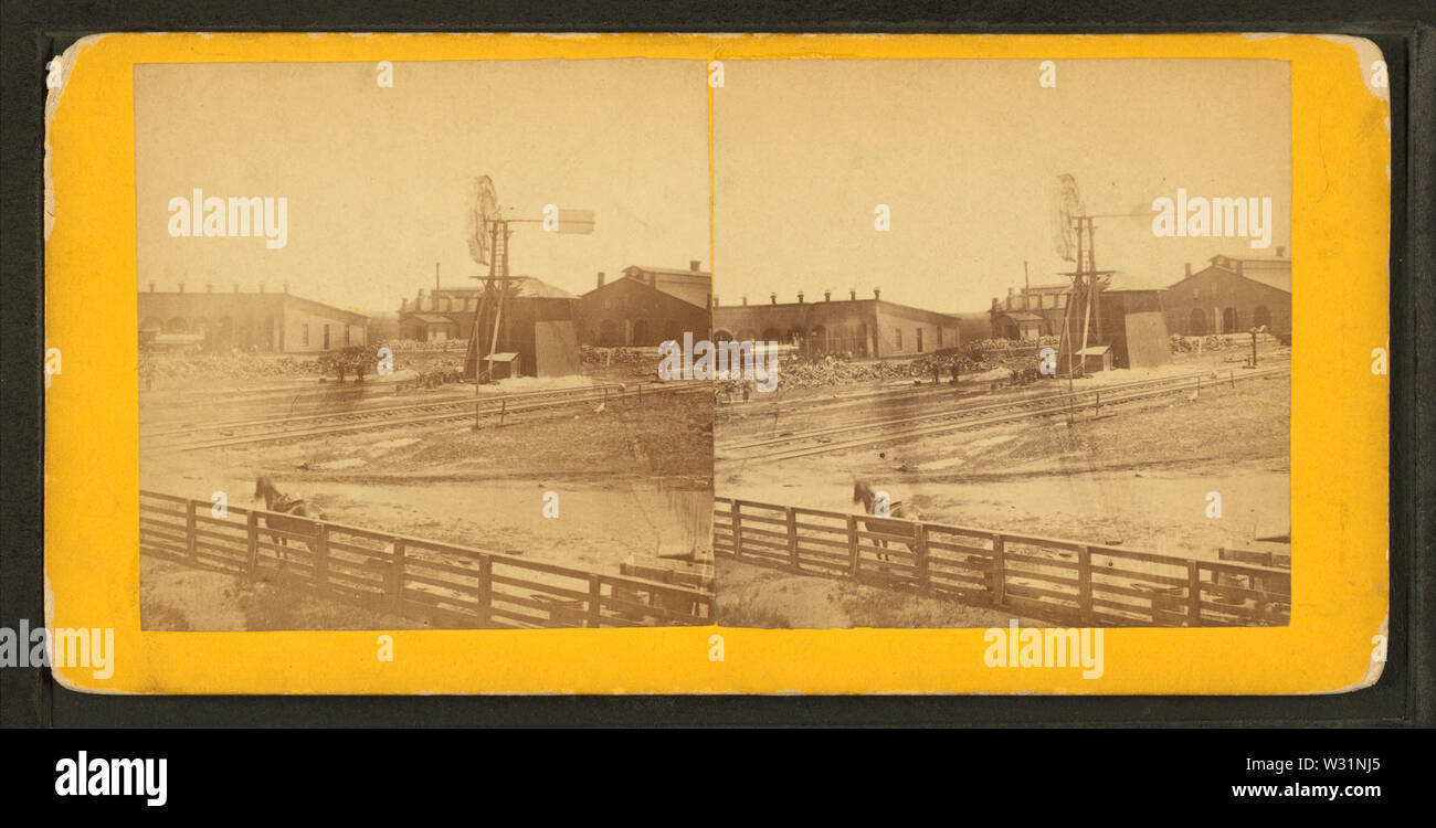 Bahn Maschine Geschäfte in North Platte, von Robert N Dennis Sammlung von stereoskopische Ansichten Stockfoto