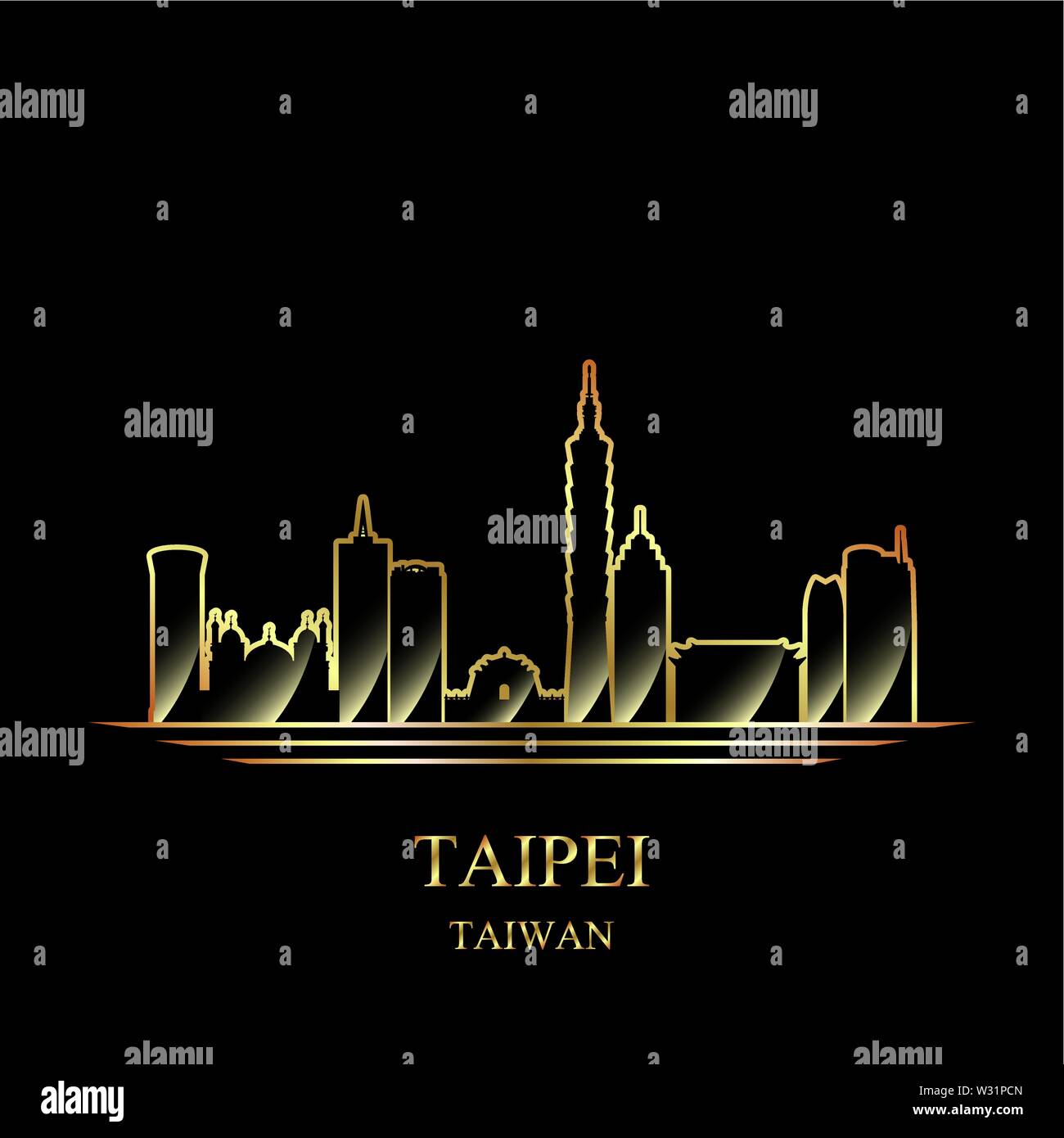 Gold Silhouette von Taipeh auf schwarzem Hintergrund Vector Illustration Stock Vektor