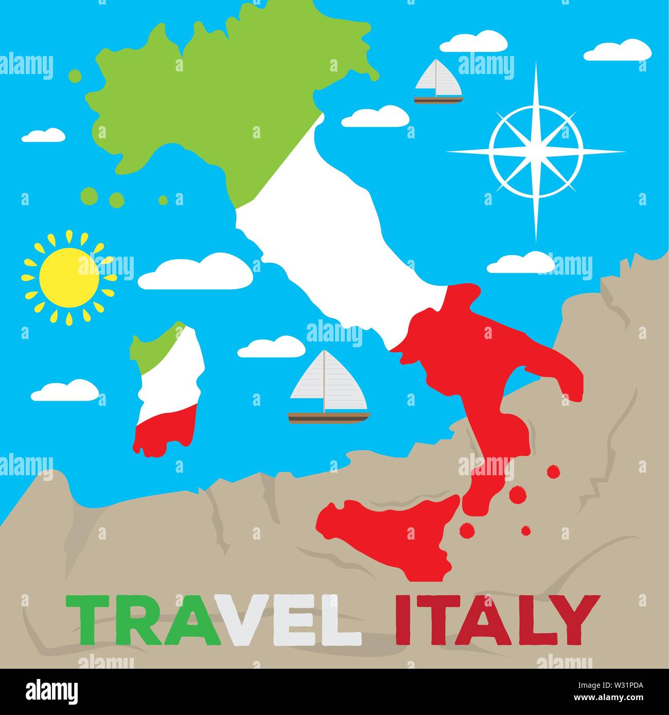 Farbige Karte von Italien mit seiner Farbe Flagge. Reisen nach Italien - Vektor Stock Vektor
