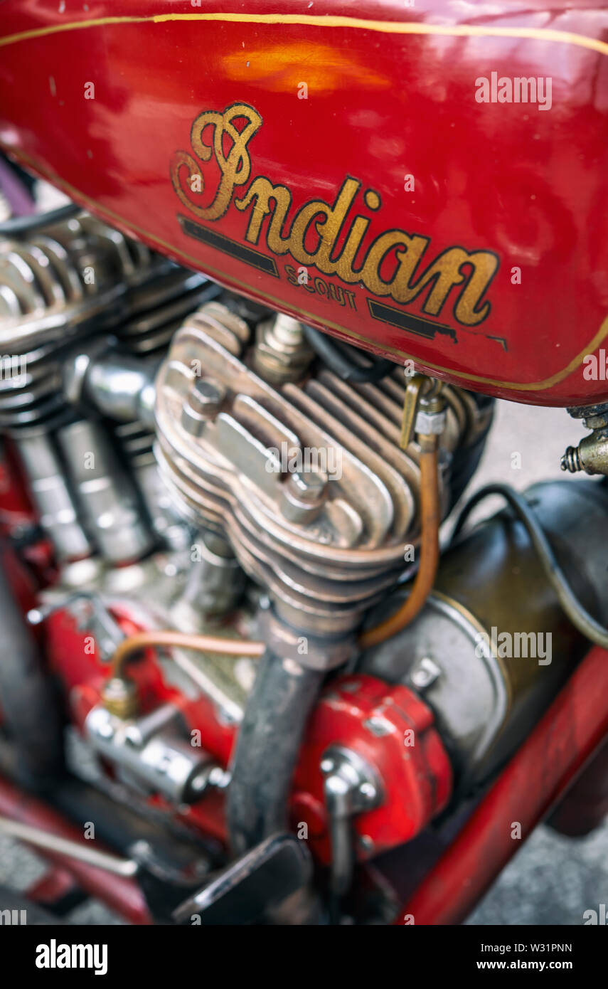 Detail einer alten indischen Scout American Motorcycle Stockfoto