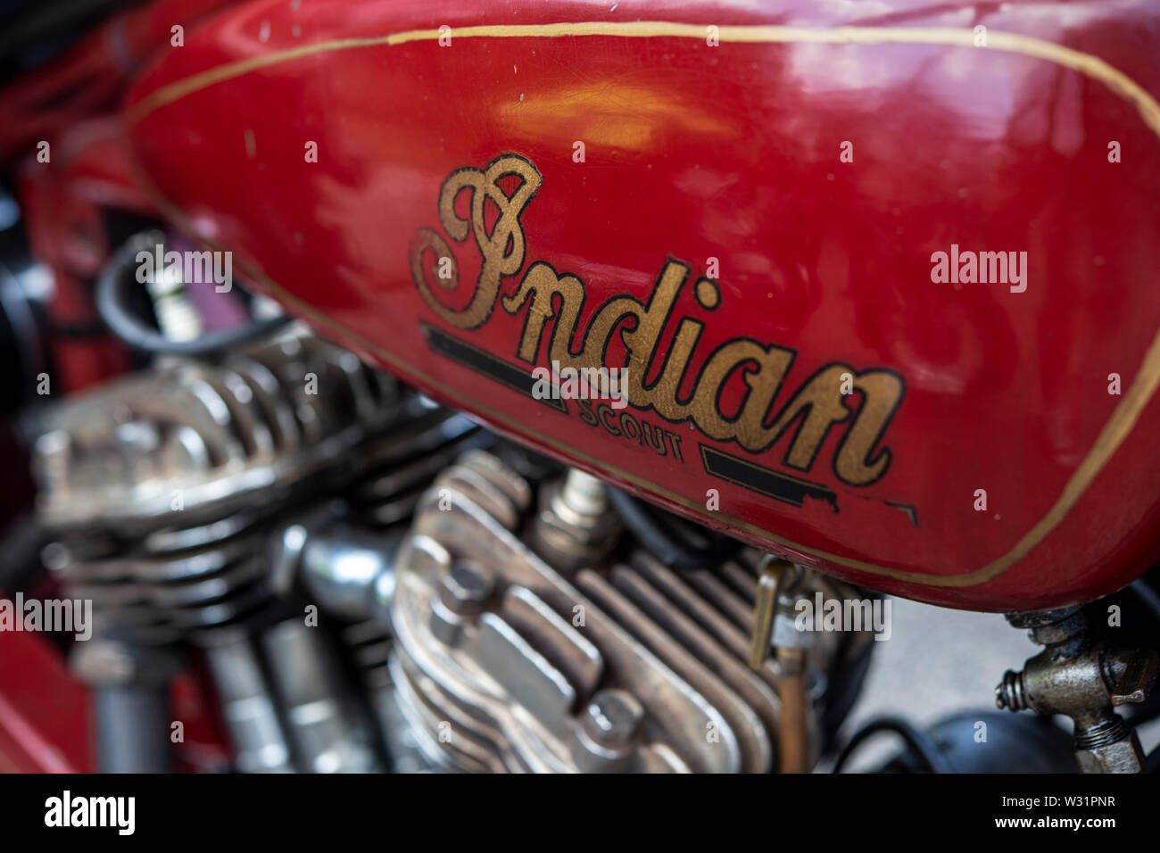 Detail einer alten indischen Scout American Motorcycle Stockfoto