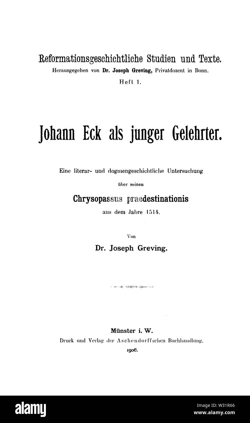 Reformationsgeschichtliche Studien und Texte 1906 Titel Stockfoto