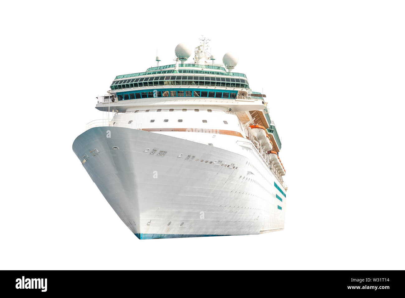 Kreuzfahrtschiff auf weißem Hintergrund Stockfoto
