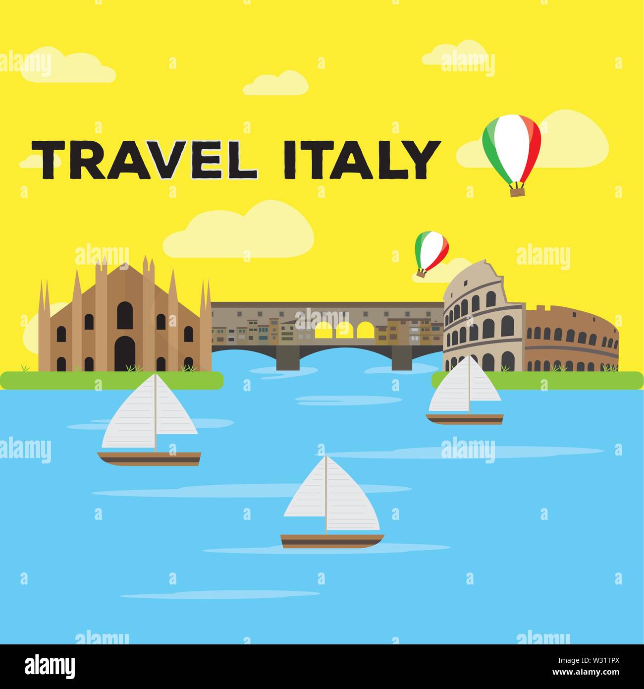 Farbige Landschaft mit berühmten Orte in Italien. Reisen nach Italien - Vektor Stock Vektor