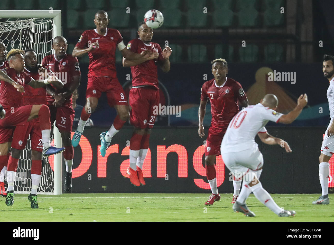 11 Juli 2019, Ägypten, Kairo: Madagaskar Spieler in Aktion während der 2019 Afrika Cup von Quartal Nationen letzte Fußballspiel zwischen Madagaskar und Tunesien Al-Salam Stadion. Foto: gehad Hamdy/dpa Stockfoto