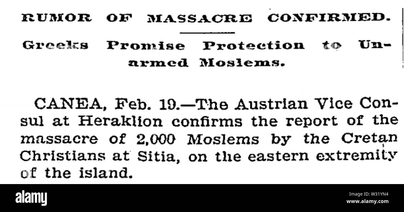 Gerücht der muslimischen Massaker in Sitia bestätigt Stockfoto