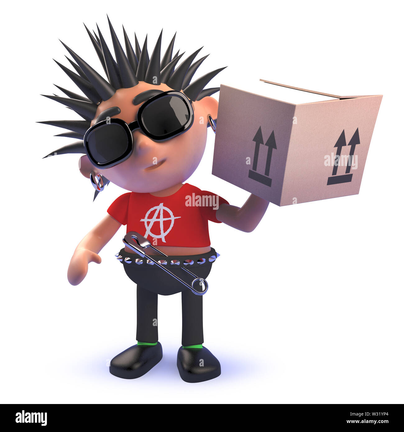 3D-Bild von einem Cartoon Teufelskreis Punk Rocker Charakter in 3d liefert einen Karton gerendert Stockfoto