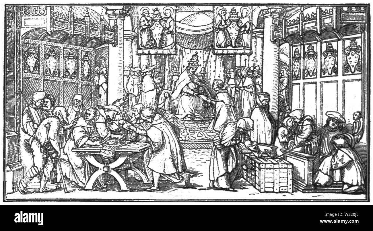 Bbs V12D 084 Faksimile von Holbeins Satire auf den Verkauf von Ablässen Stockfoto