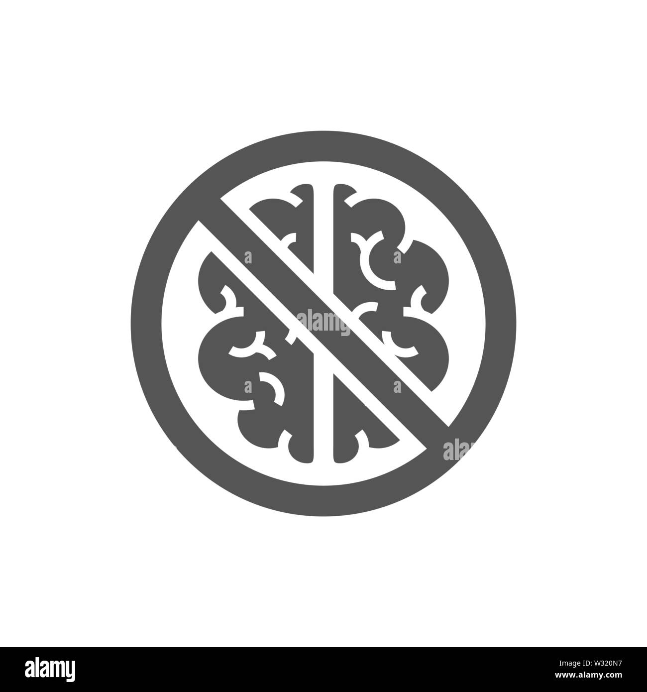 Aufhören zu denken. Ein Zeichen einer Durchgestrichenen Gehirn. Das Konzept der Mangel an Logik und Denken. EPS 10. Stock Vektor