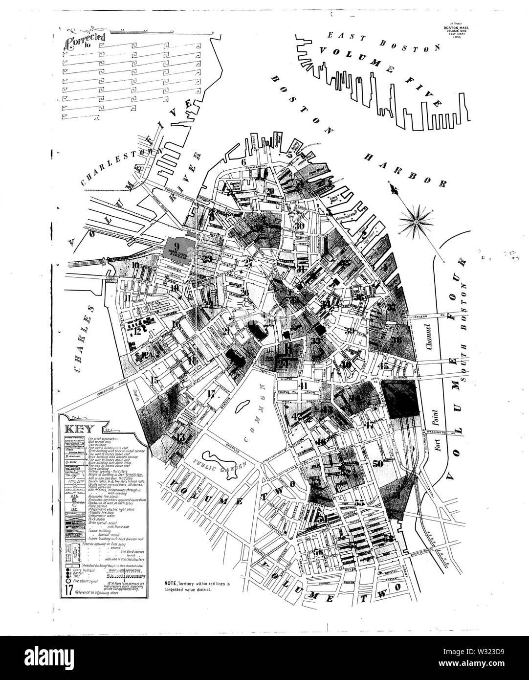Sanborn Boston 1909 Vol 1 Blatt 0 c Stockfoto