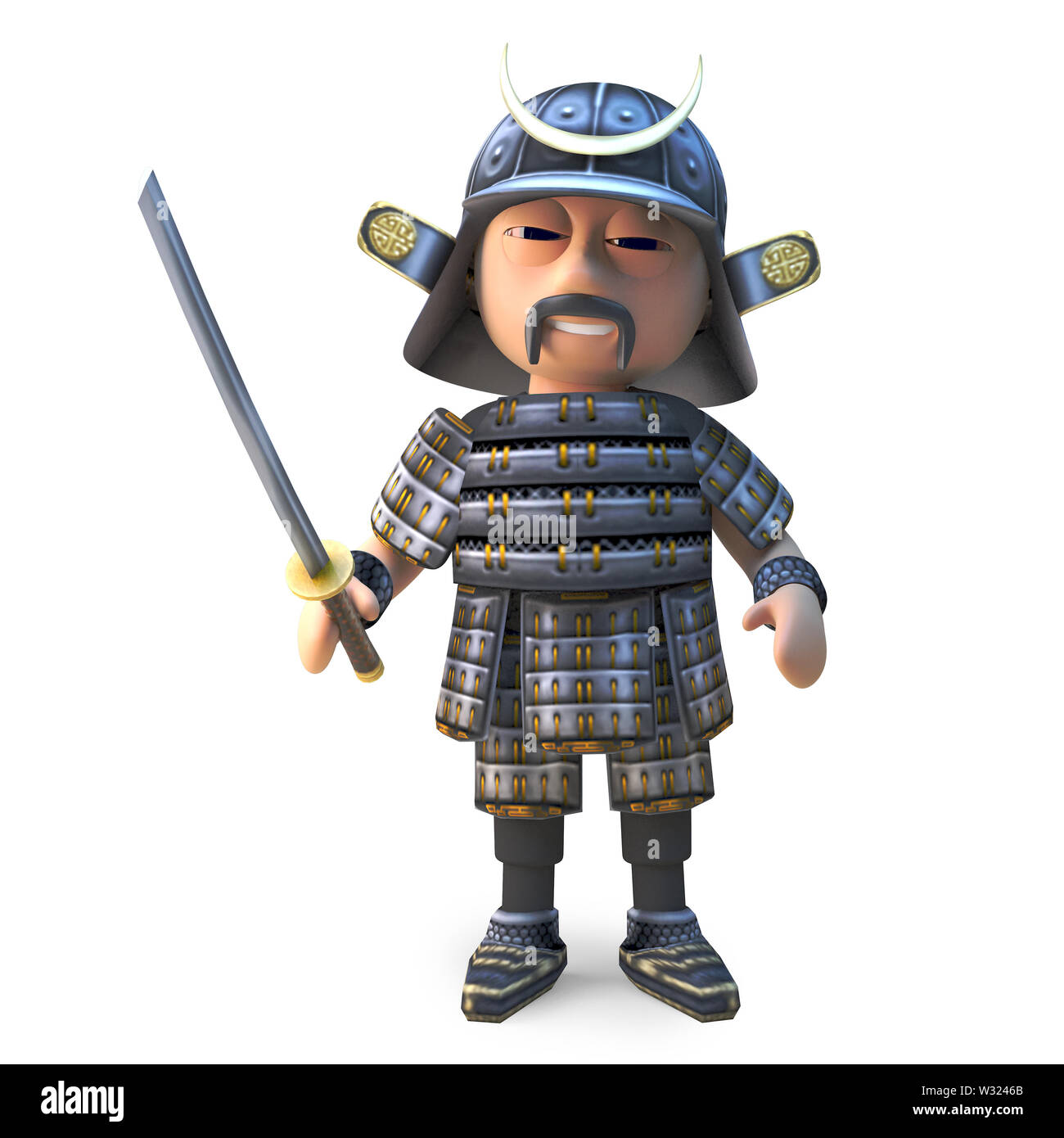 Edle japanische Samurai Krieger steht mit Katana Schwert bereit, 3d-Grafik rendern Stockfoto
