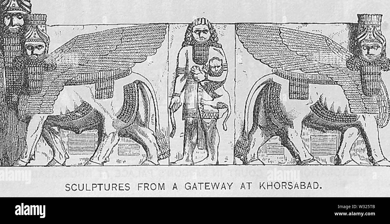 Skulpturen aus einem Gateway in Khorsabad Stockfoto