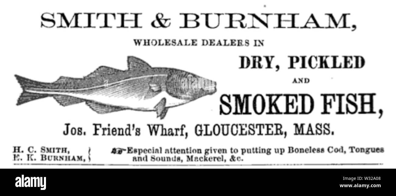 Smith und Burnham advert Gloucester Massachusetts um 1870 s Stockfoto