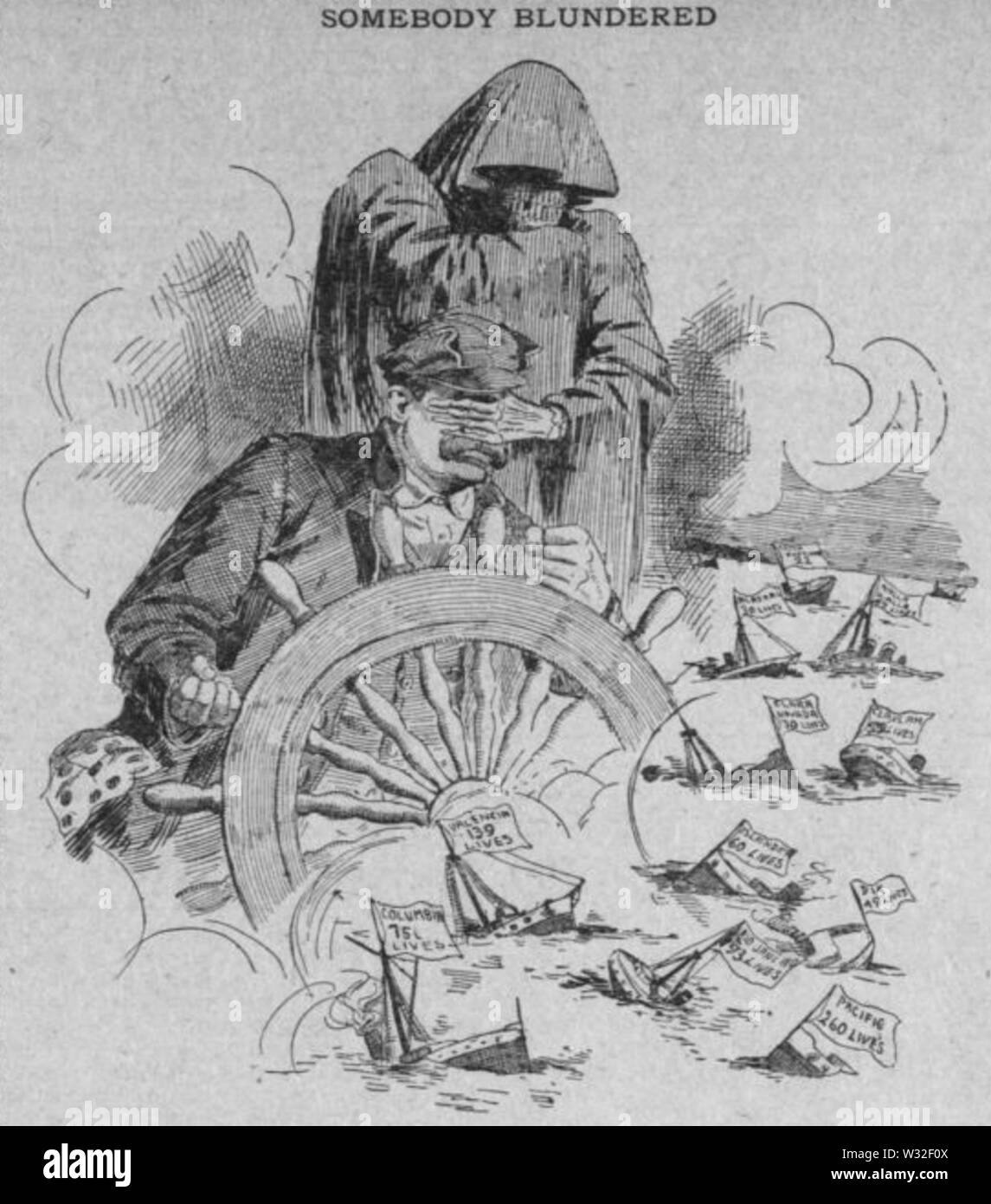 Dampfschiff Sicherheit politische Karikatur Oregon 1907 Stockfoto