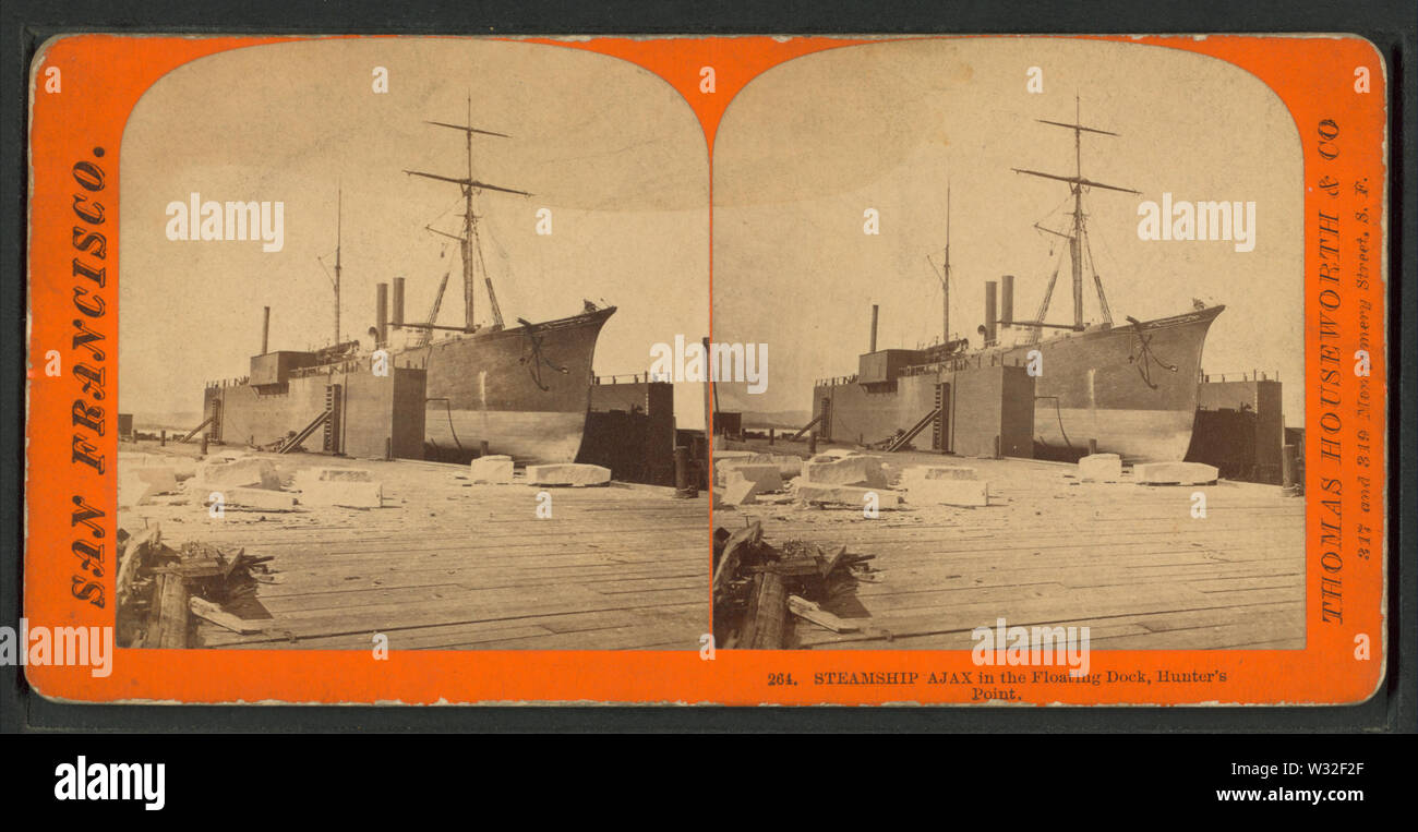 Dampfschiff Ajax in das Schwimmdock, Hunter's Point, von Thomas Houseworth & Co. Stockfoto