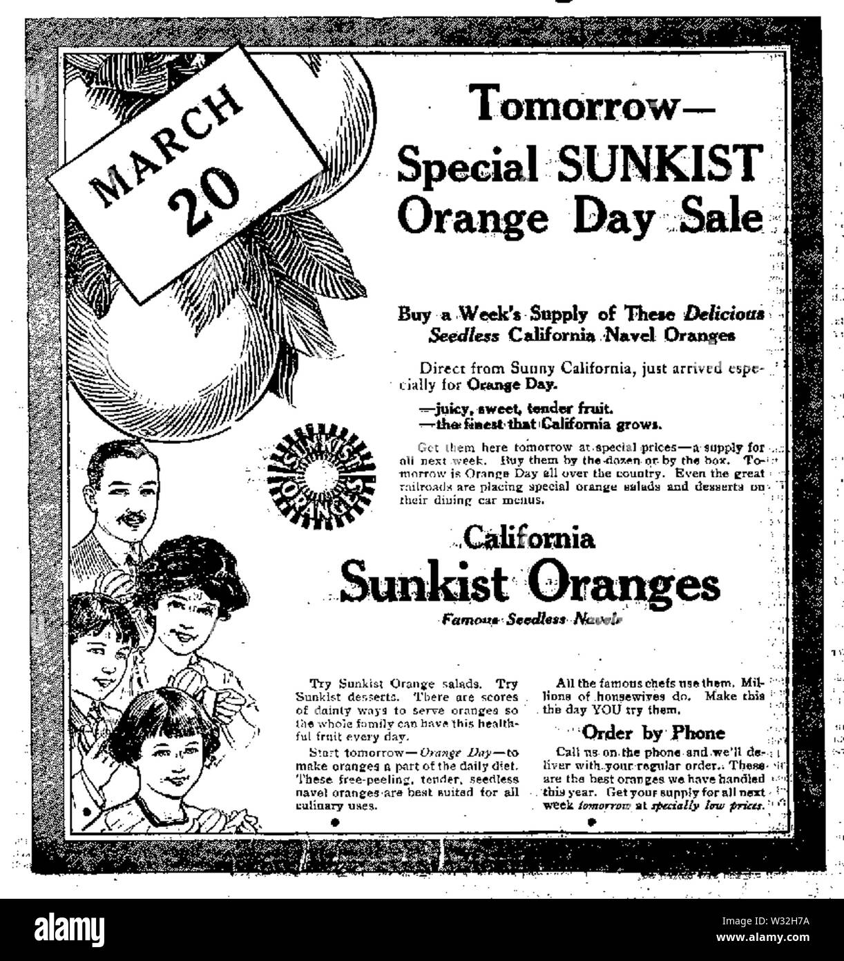 Sunkist orangen Zeitung Anzeige Stockfoto
