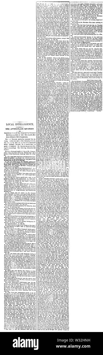 Susannah Lattin (1848-1868) in der New York Times am 4. September 1868 Stockfoto