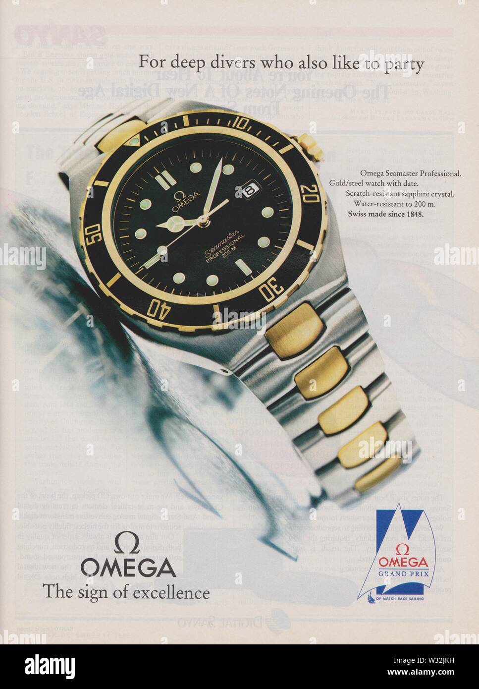 Plakat werbung OMEGA Seamaster Uhr im Magazin von 1992 Jahr, das Zeichen  der Exzellenz Slogan, Werbung, kreative OMEGA Anzeige von 1990 s  Stockfotografie - Alamy