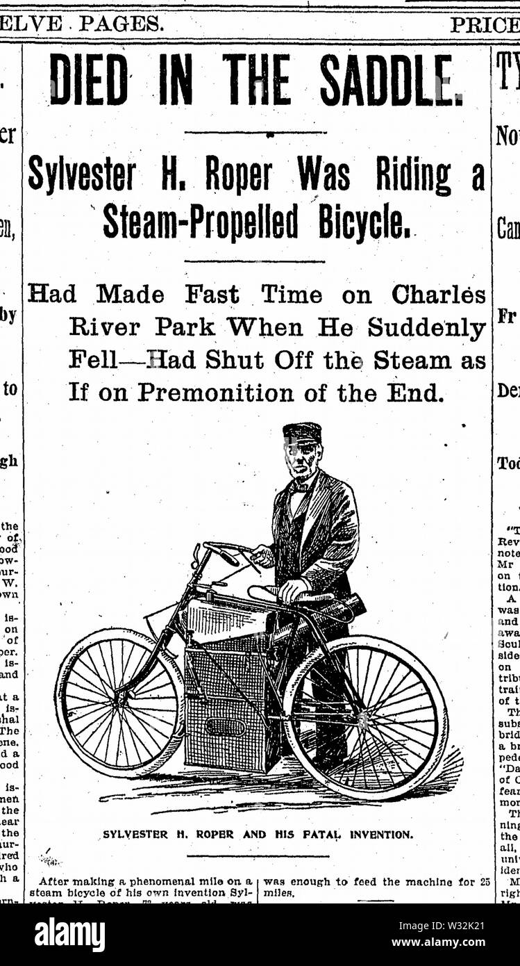 Sylvester H Roper starb im Sattel Boston tägliche Kugel vom 2. Juni 1896 Stockfoto