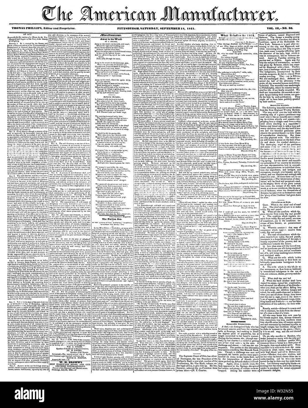 Der amerikanische Hersteller 1841-09-18 Stockfoto