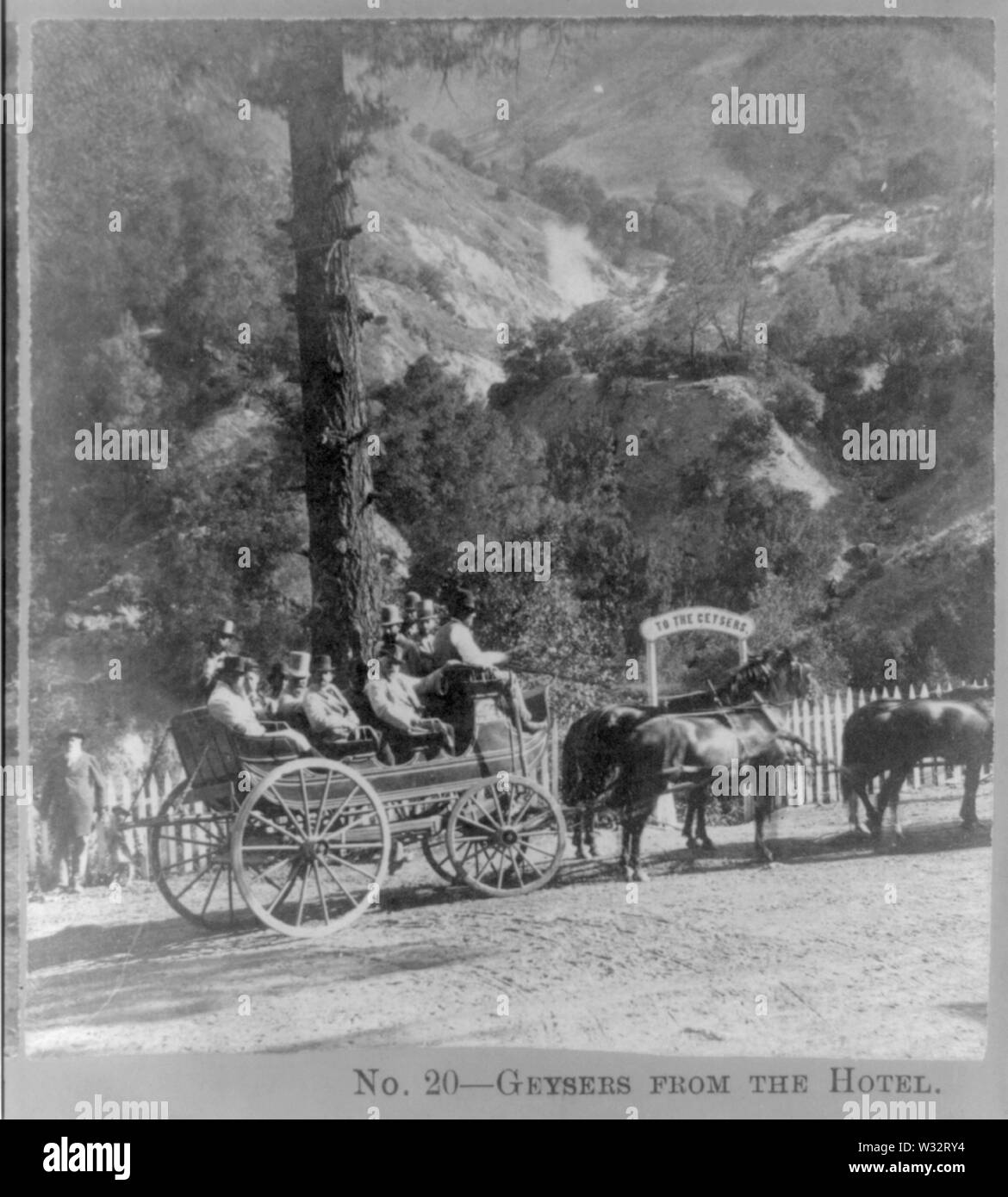 Die Geysire aus der Geysire Resort Hotel, Geysir Federn, Sonoma County, Kalifornien, Ca. 1880. Stockfoto