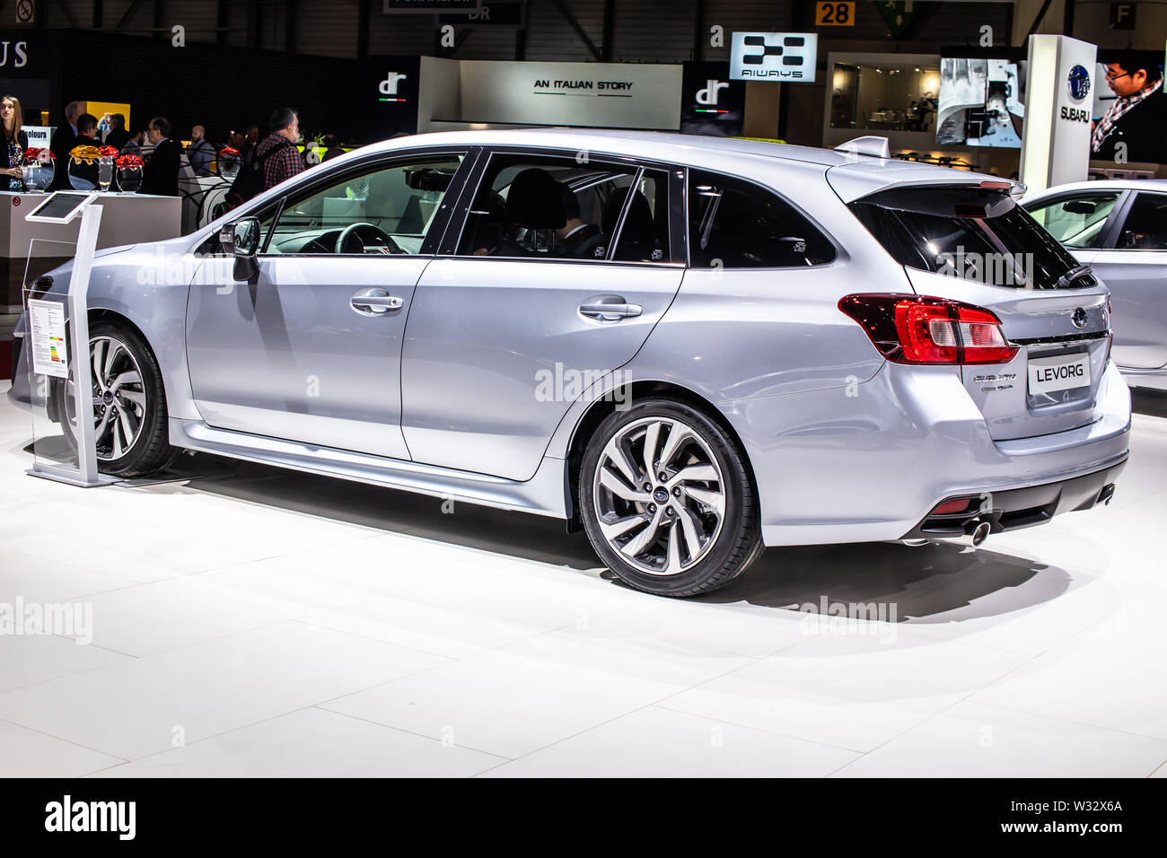 Genf, Schweiz, März 2019 Subaru LEVORG am Genfer Autosalon, LEgacy, reVOlution, touRinG, Mittelklasse von Subaru hergestellt Stockfoto