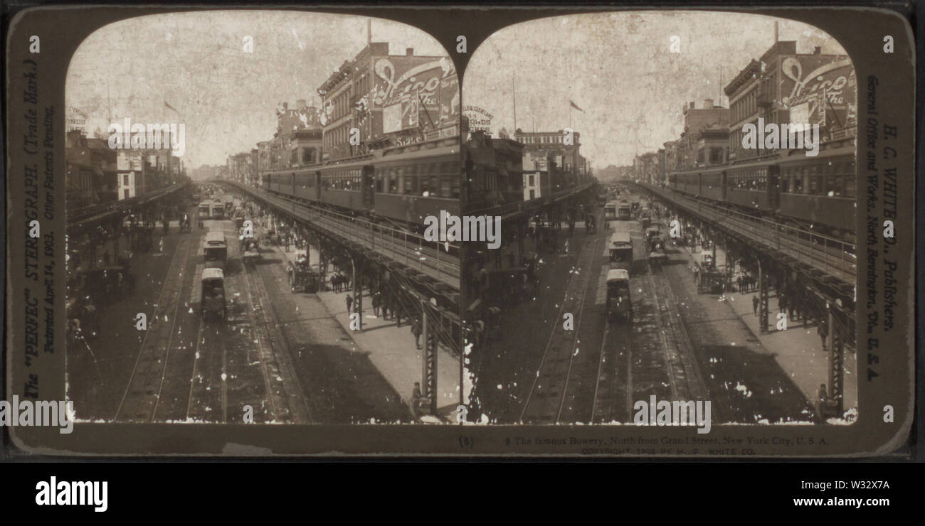 Die berühmten Bowery, nördlich von Grand Street, New York City, U S A, von Robert N Dennis Sammlung von stereoskopische Ansichten Stockfoto