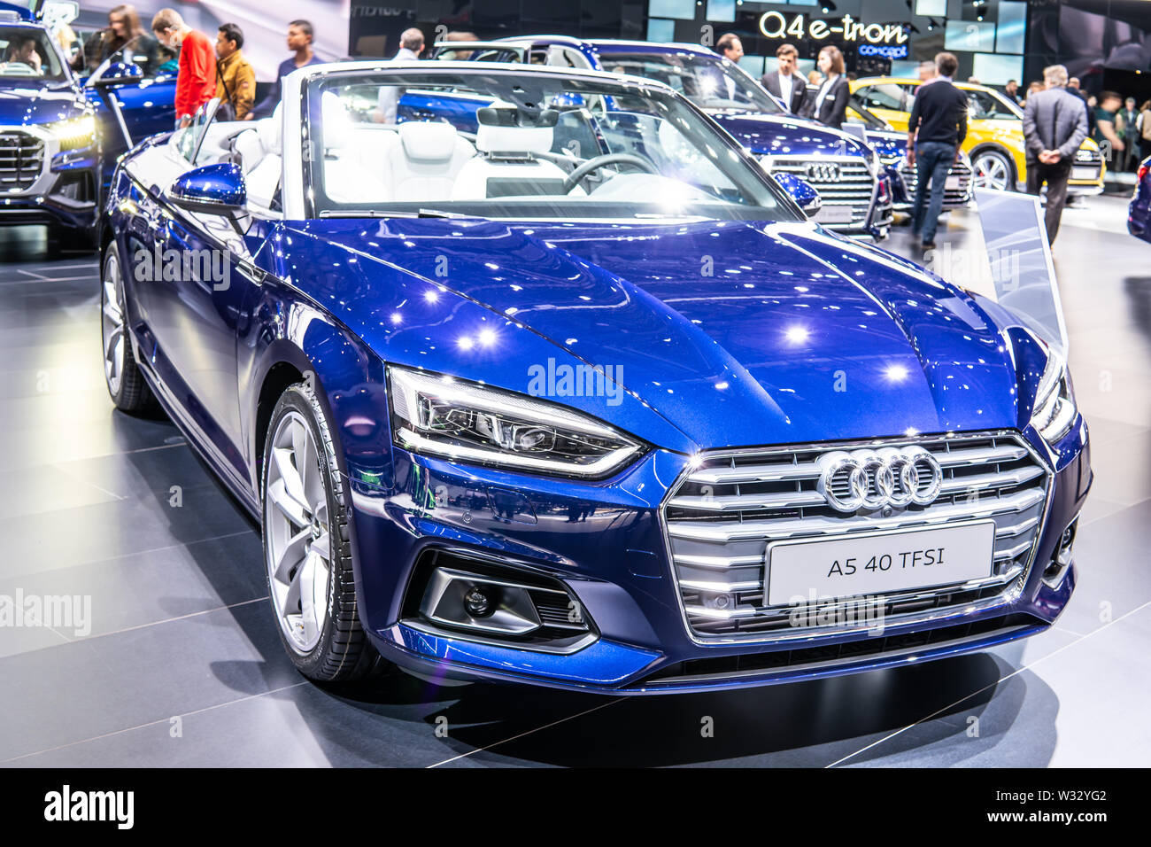 Genf, Mar 2019 40 TFSI Audi A5 Cabriolet, Geneva International Motor Show, 2. Generation, 9. gen. MLB Plattform, kompakte executive Cabrio von Audi produziert Stockfoto