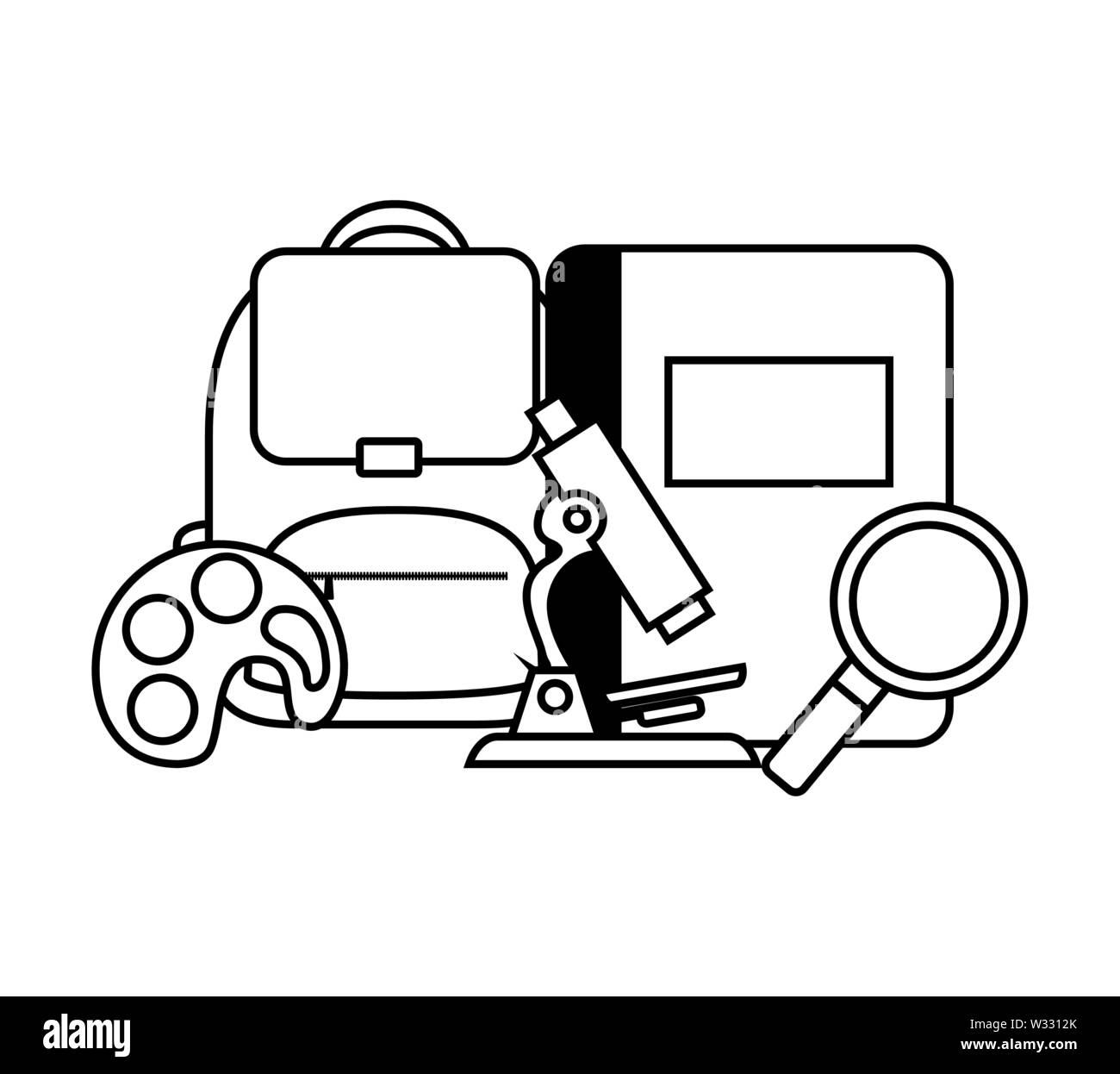 Schultasche mit magnifyinglass und liefert Vektor illustration Design Stock Vektor