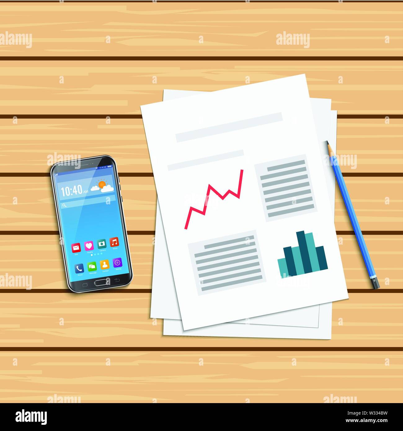Analyse der statistischen Daten und Smartphone. Forschung Optimierung finanzielle Infografik, Business Analytics, Abbildung Stock Vektor