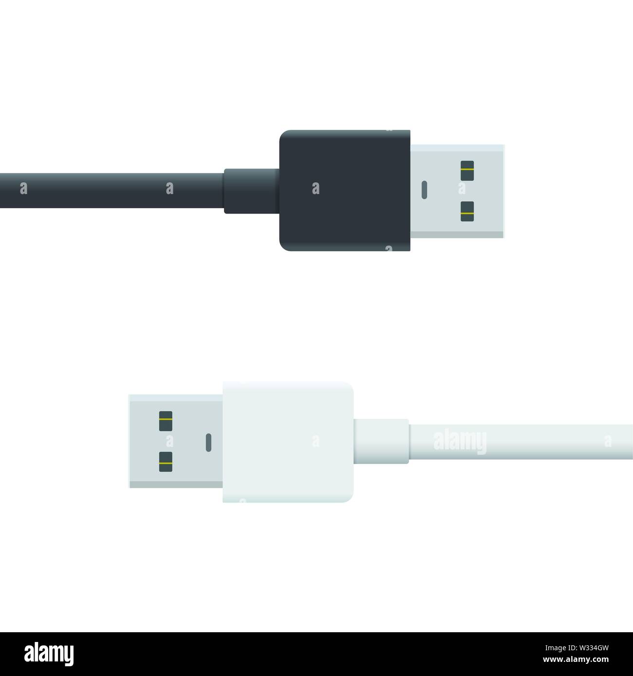 USB schwarz und weiße Kabel Symbol auf weißem Hintergrund. Vektor-usb-stecker Anmelden Flat Style. Abbildung: EPS 10. Stock Vektor