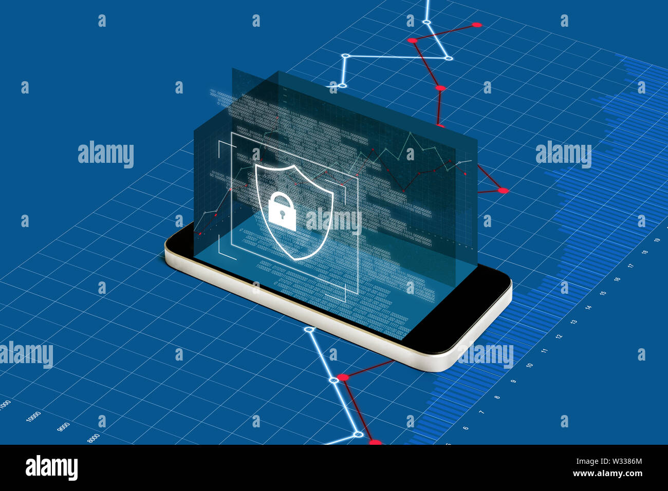 Handy Sicherheit, digitale Daten Sicherheit und Mobile Banking, finanzielle Sicherheit Technologie Stockfoto
