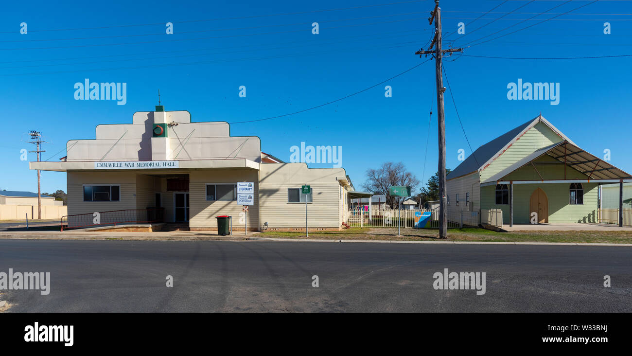 Die alte War Memorial Hall in Emmaville im Norden von New South Wales, Australien, auch als Bibliothek genutzt Stockfoto