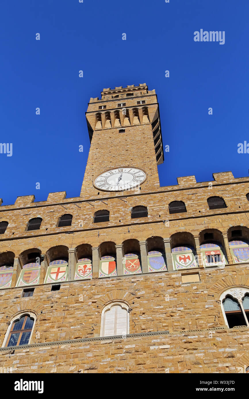 Florenz, Italien - 27. AUGUST 2018: Palazzo della Signoria, Piazza della Signoria, Florenz. Stockfoto