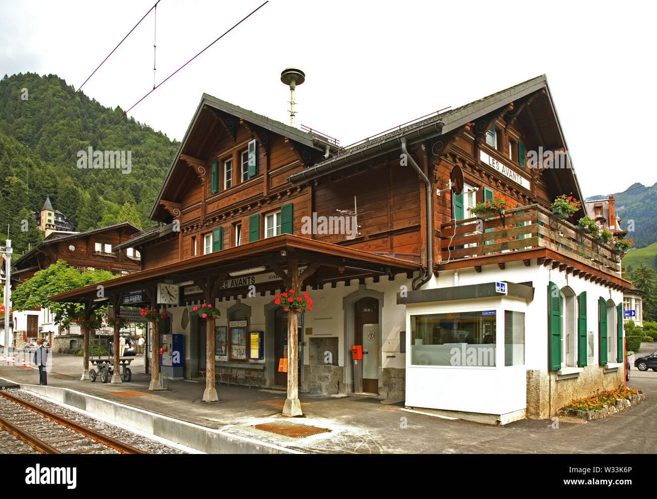 Bahnhof in Les Avants Dorf. Kanton Waadt. Schweiz Stockfoto