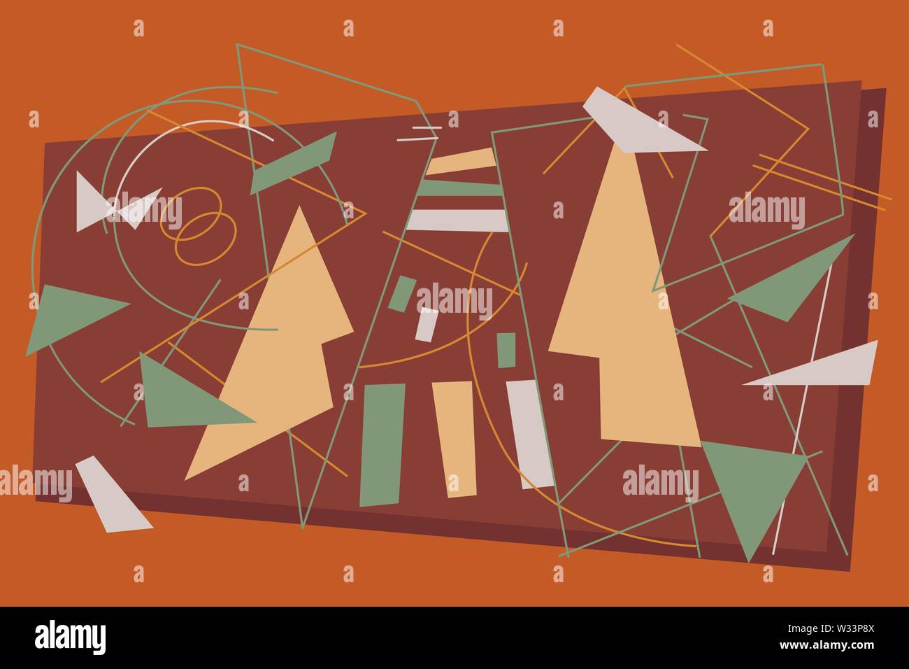 Die dekorativen geometrischen abstracton der Menschen in der Stadt auf Braun Stock Vektor
