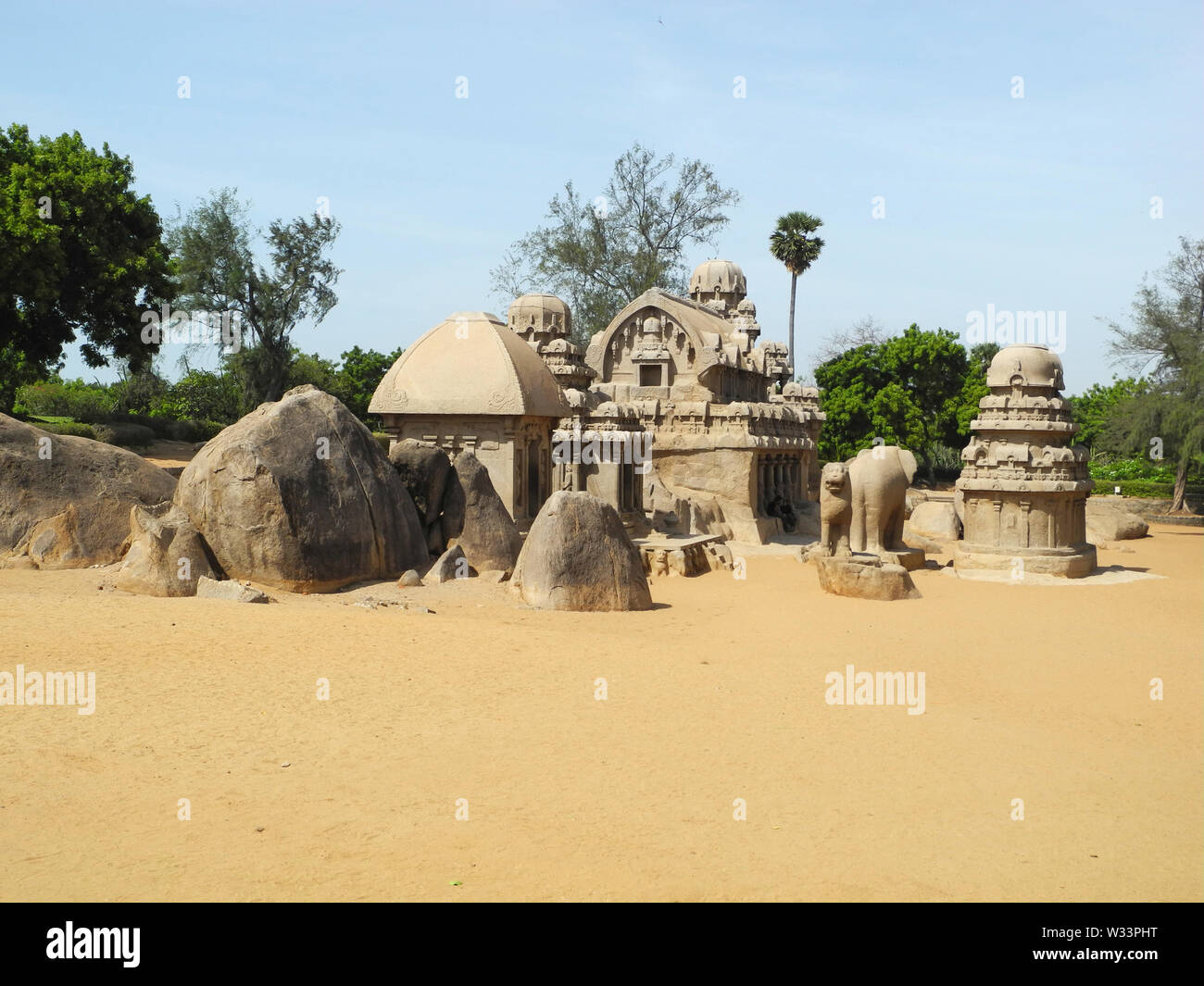 Alte hinduistische Tempel, Indien, Tamil Nadu, Mahabalipuram Stockfoto