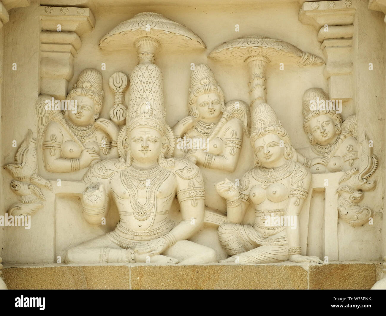 Statuen in den alten Tempel von Kailasanath, Indien, Tamil Nadu, Kanchipuram, Stadt Stockfoto