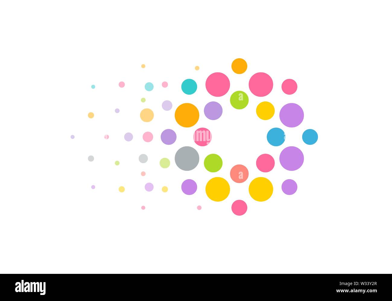Farbige Kreise Logo Konzept mit Vorwärtsbewegung Effekt. Helle moderne perfekte Logo von seo oder Website-Entwicklung Identität oder Vermietung Katze Unternehmen Stock Vektor