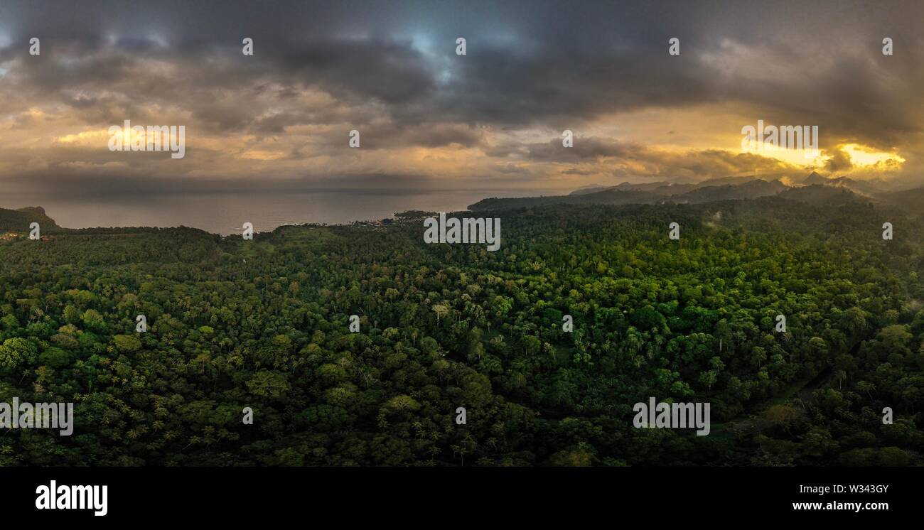 Epische Insel tropischen Dschungel Landschaft von oben Stockfoto