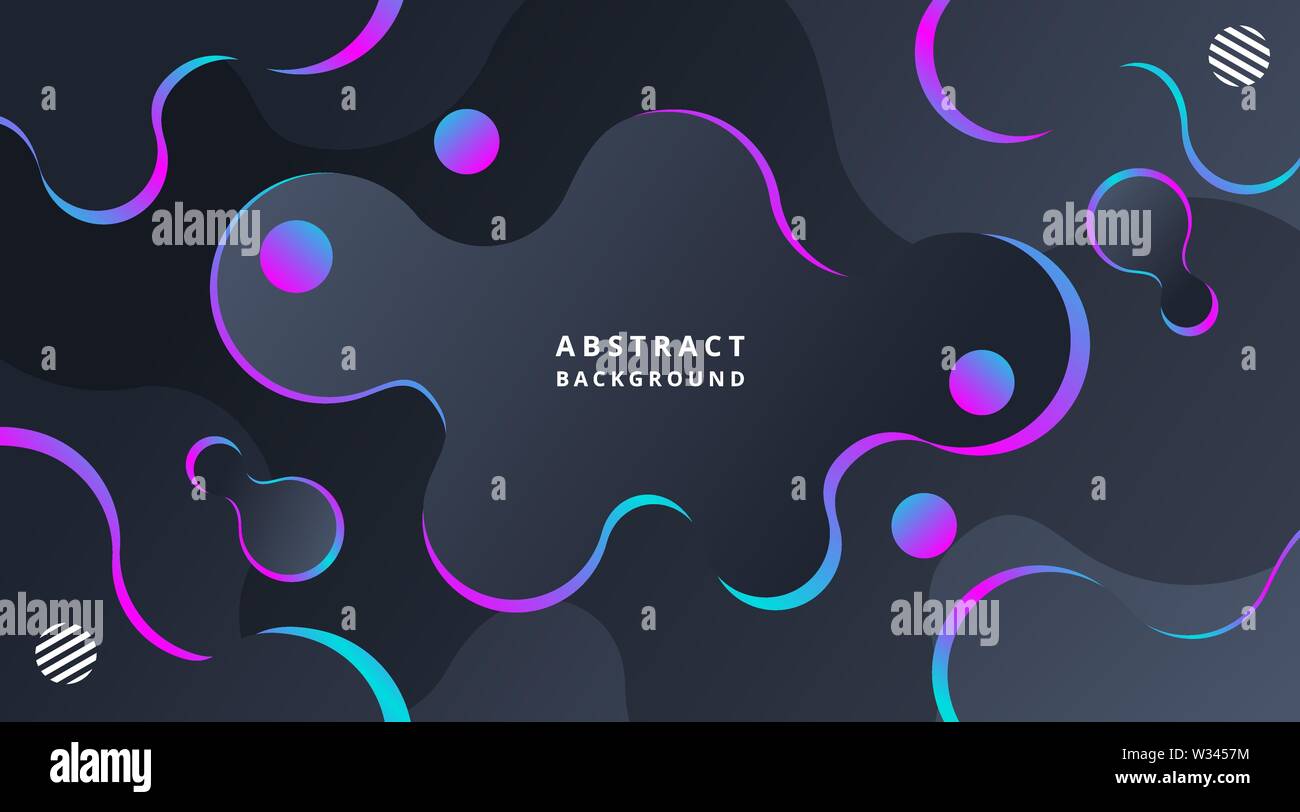 Dark Neon Techno Dynamische moderne Flüssigkeit Hintergrund, für Corporate Business Presentation, Broschüre, Wallpaper, Landing Page, Poster, Flyer Stockfoto