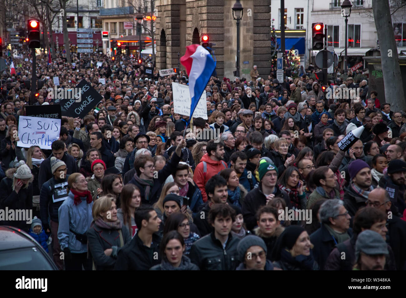 Paris, Frankreich, 11. Januar 2015: Die Je Suis Charlie Demonstration in Paris, in Bezug auf die Opfer der terroristischen Angriff Stockfoto