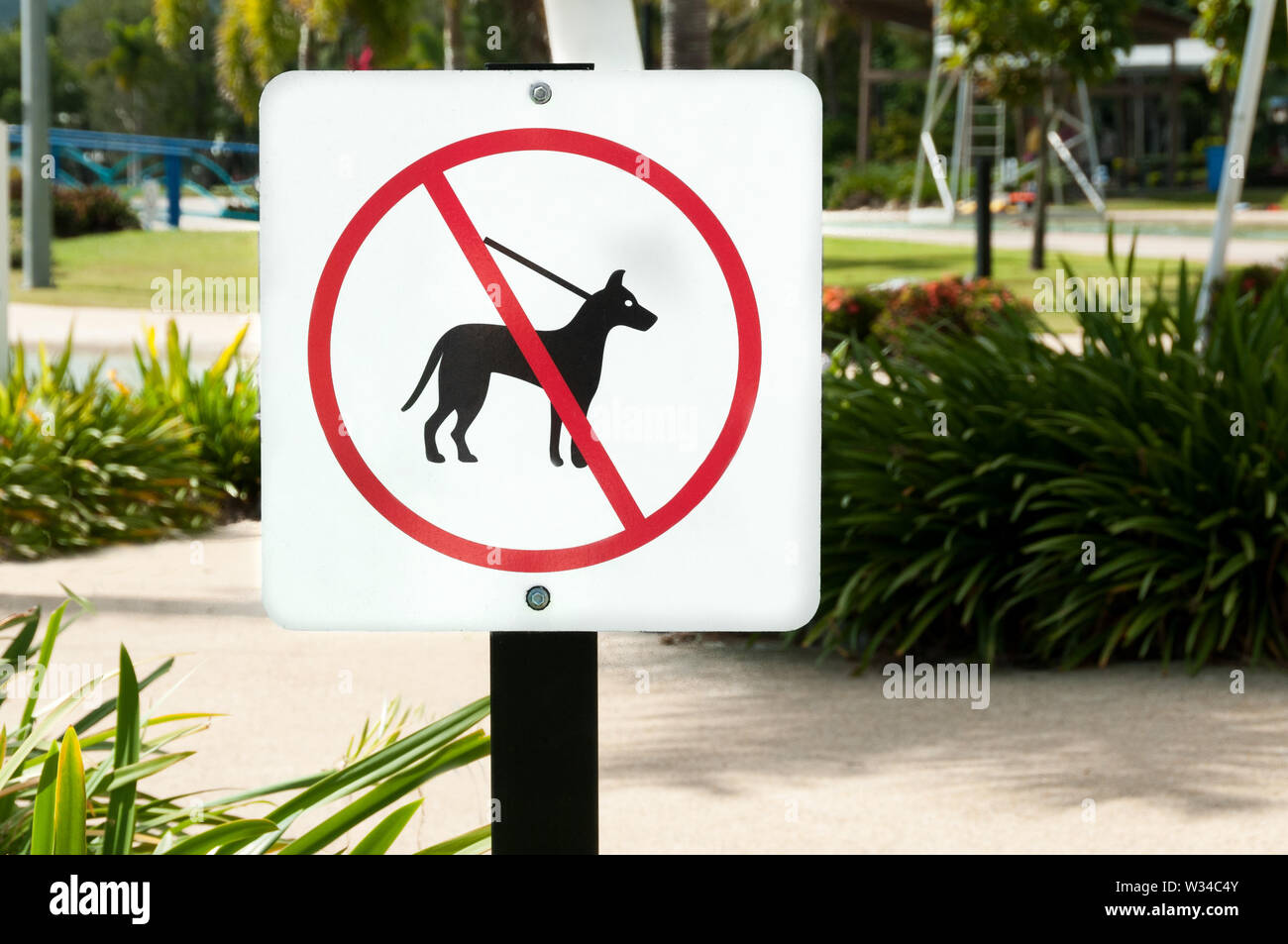 Nicht wenige Hunde erlaubt Zeichen Beschränkung des Zugangs zu den Park in Australien Stockfoto