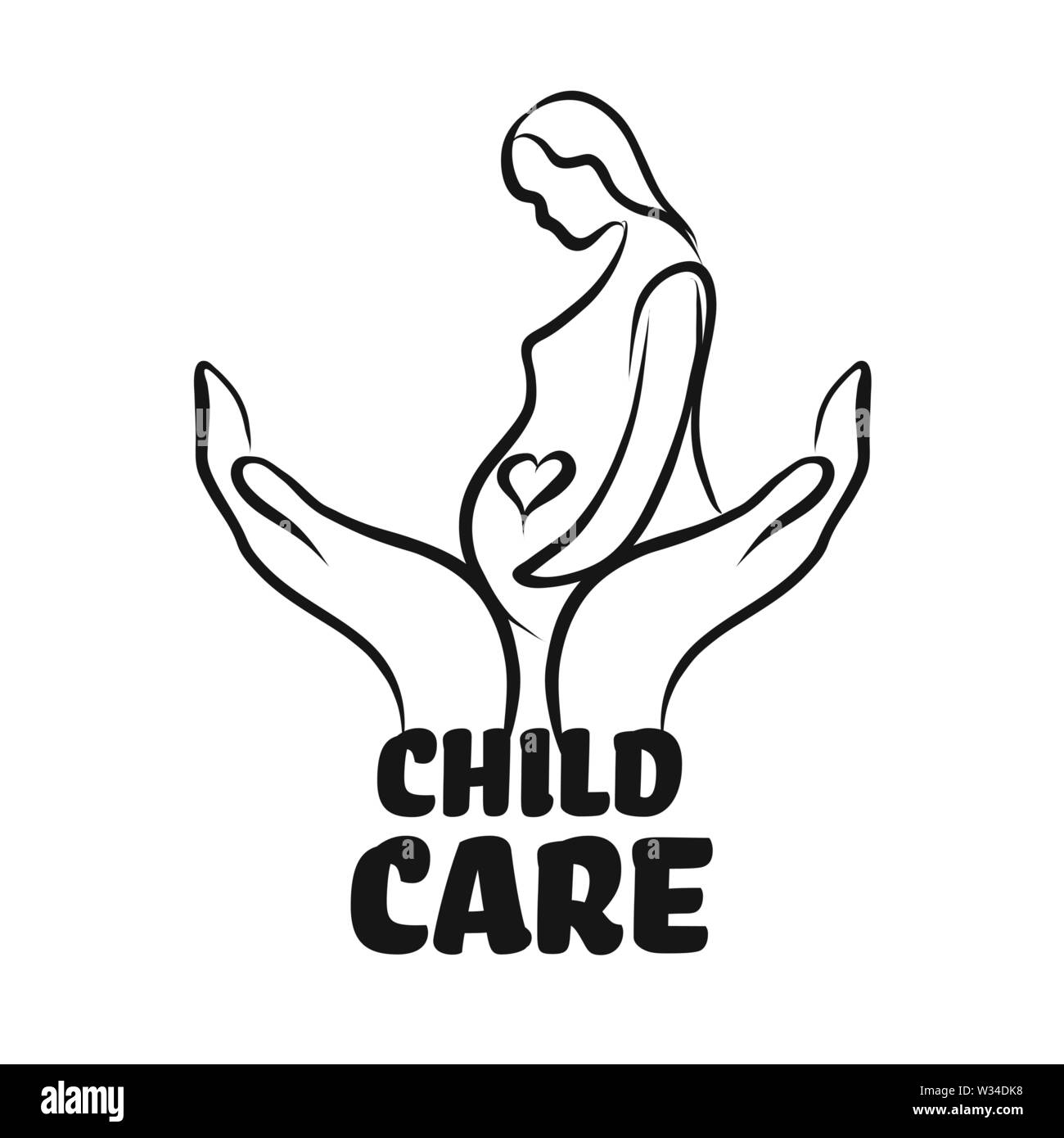 Kinderbetreuung Symbol mit Händen. Hand gezeichnete Symbol logo t-shirt gedruckt und online Marketing. Stock Vektor