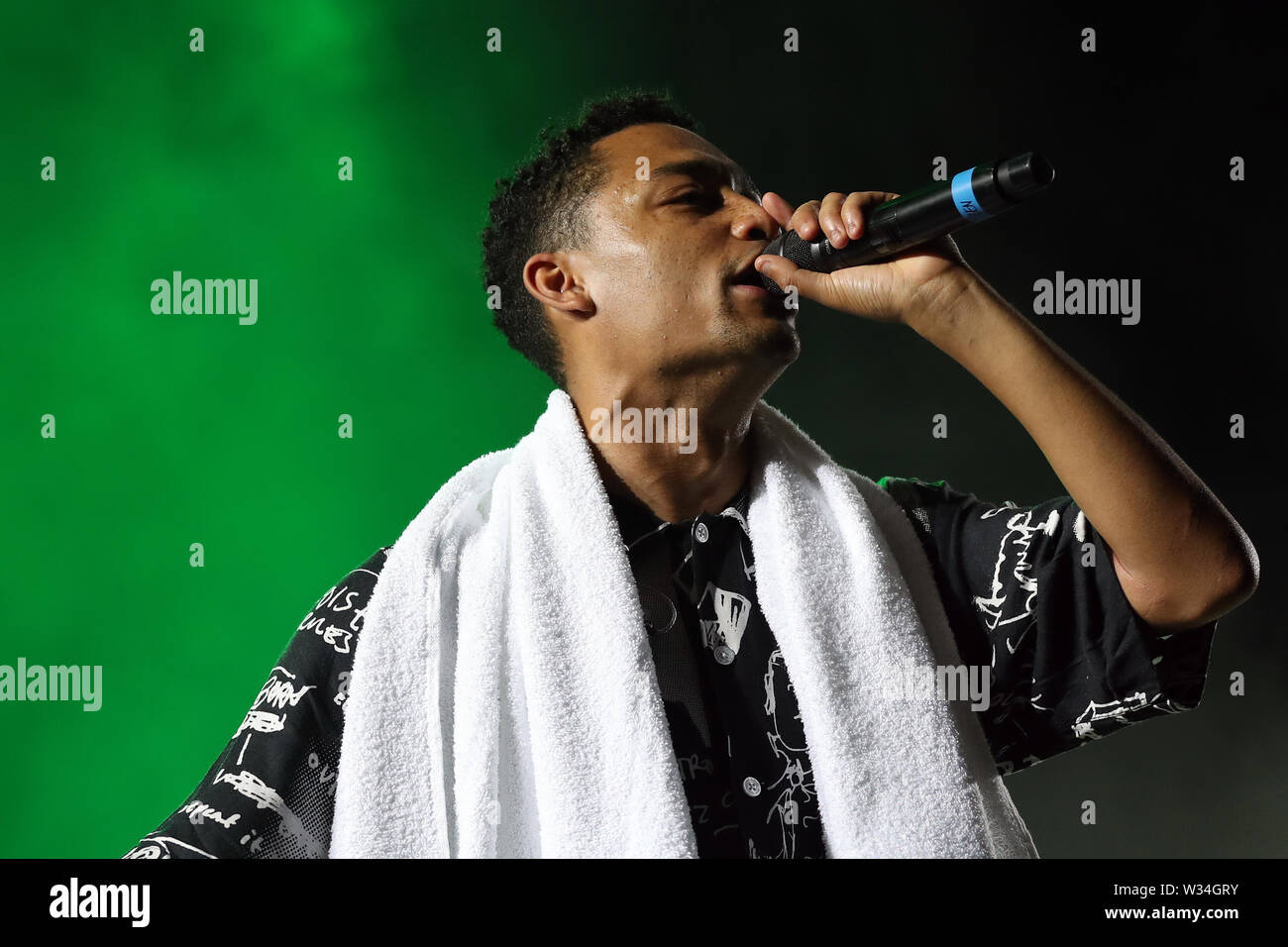 Lissabon, Portugal. 11. Juli, 2019. Sänger Loyle Carner führt während der NOS Lebendig 2019 Music Festival in Lissabon, Portugal, 11. Juli 2019. Das Festival läuft von Juli 11. bis 13. Juli. Credit: Pedro Fiuza/Xinhua/Alamy leben Nachrichten Stockfoto