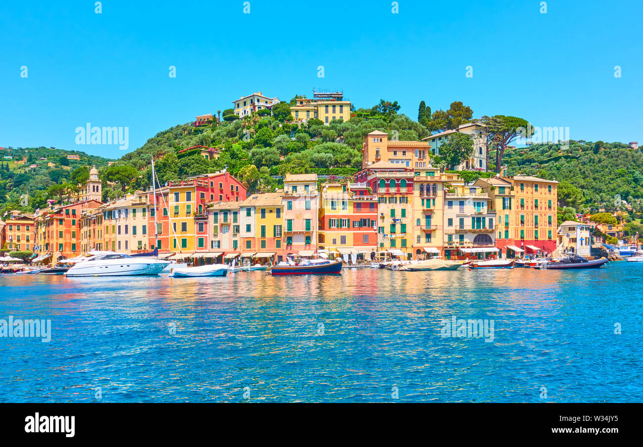 Panorama von Portofino - Luxus Resort an der italienischen Riviera in Ligurien, Italien Stockfoto