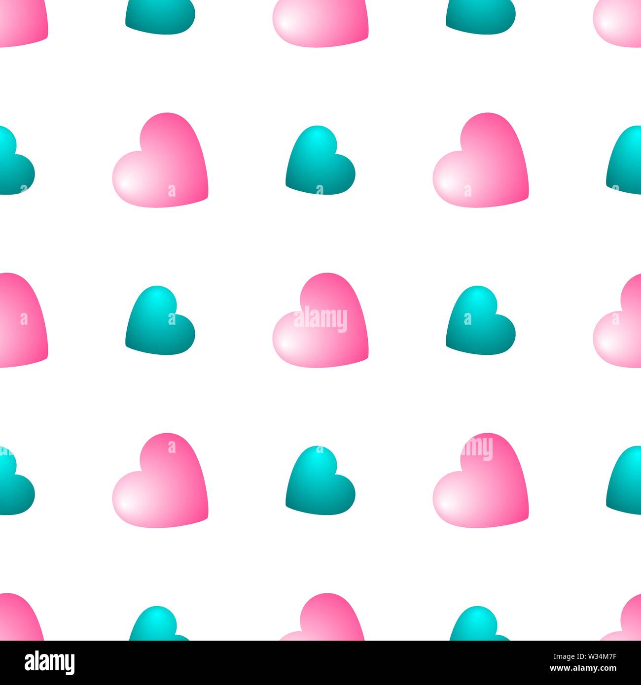 Nahtlose Muster mit pinkfarbenen und blauen Herzen auf weißem Hintergrund. Vector Illustration für Design, Web, Geschenkpapier, Textilien, Tapeten. Stock Vektor