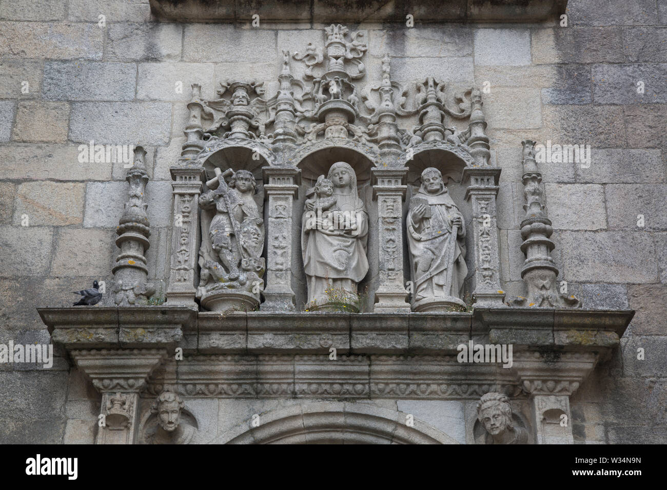 Eingang der Kathedrale, Pontevedra, Galizien, Spanien Stockfoto